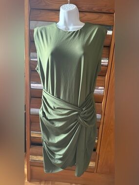 Dynamite Olive Green Knot-Front Sleeveless Dress